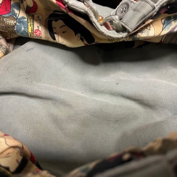 American Eagle Jean Fabric Olive Green Beads Lace Flowers Shoulder Bag Tote - Picture 15 of 16